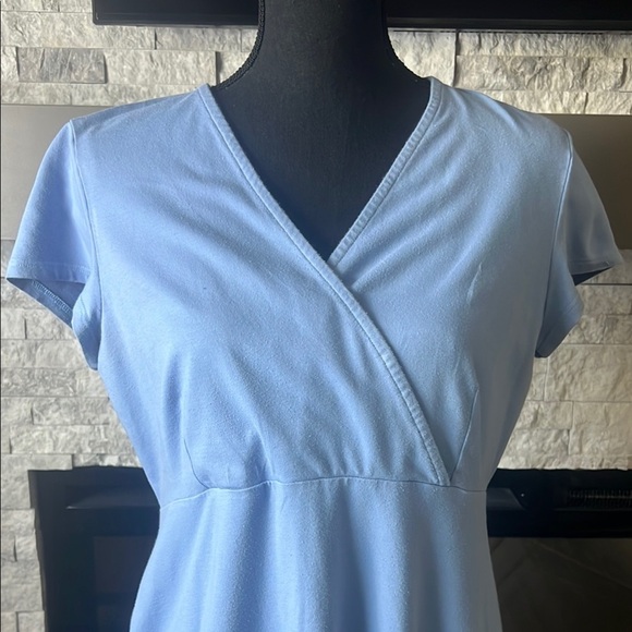 Eileen Fisher Blue Midi Sundress Hi Low with Ruched V-neck - Picture 5 of 12